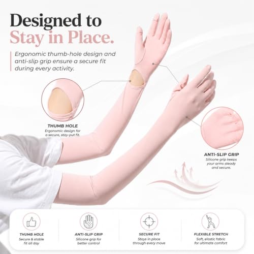 Image of SEMITO UV Protection Sleeves for Women & Girls, Sunblock Driving Gloves Non Slip for UV Protection Cooling Arm Sleeves for Biking, Cricket, Cycling, Golf & Outdoor Sports