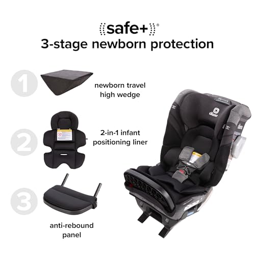 Image of Diono Radian 3RXT SafePlus Max Rear and Forward-Facing Convertible Car Seat, 2-in-1 Anti-Rebound Bar and Calf-Support, 10 Years 1 Car Seat, Slim Fit 3 Across, Black Storm