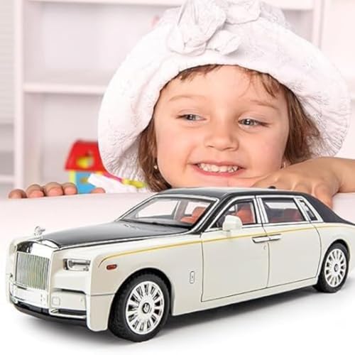 Image of Rolls Royce Phantom Model Car 1:32 Scale Exclusive Alloy Metal Pull Back Die-cast Car Toy with Openable Doors & Light Music Boys Toys for Kids (Phantom 1:32) (White)
