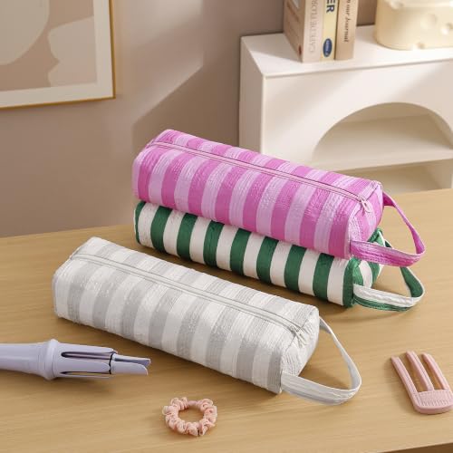 Image of RSRSLEII Striped Hair Tools Travel Bag,Hair Styling Accessories Storage Case for Shark FlexStyle,Dyson Airwrap Hair Dryer,Curling Iron,Straightener,Revlon Hair Tools,Portable&Foldable(15Rose Red&Pink)