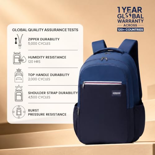 Image of American Tourister Nexa Style 01 | 36L Backpack | Casual Bag | 3 Compartments | School & College Backpack for Men and Women | Navy | 1 Yr Global Warranty