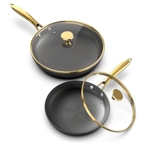 imarku Non Stick Frying Pans, Frying Pan with Lid 2Pcs - 10 Inch and 12 Inch Long Lasting Nonstick Frying Pan Cast Iron Skillets, Frying Pans Nonstick with Lid, Easy Clean Pans, Valentines Day Gifts Cover
