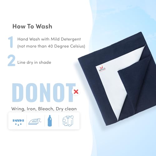 Image of Mylo Baby Waterproof Mattress Protector for Baby (0-3 Years), Extra Absorbent, Soft and Reusable Quick Dry Sheets (Blue & Red)- Pack of 2