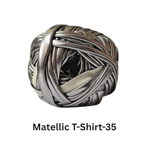 Image of VCR Metallic Silver Metallic T-Shirt Yarn, 100 Grams, 100% Metallized Craft Yarn, Pack of 1 Yarn, Suitable for Handbags, Tote Bags and Sling Bags
