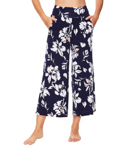 Image of GYS Bamboo Viscose Wide Leg Capri Pants for Women, Ultra-Soft Pajama Bottom | Lightweight Culottes Cropped Lounge Pants, Flowy Yoga Pants, High Waist PJ Bottoms, Knitted Ladies Gaucho Pants