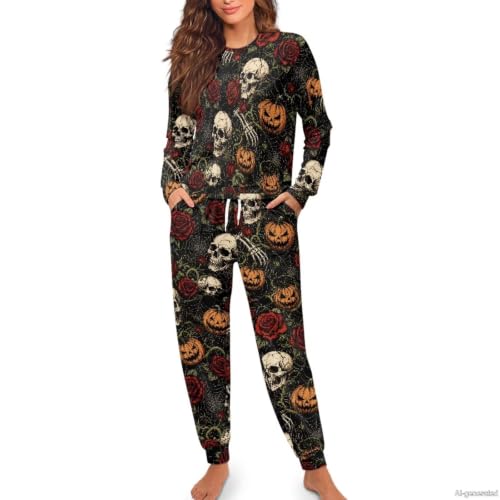Image of Women's 2 Piece Printed Pajama Set Long Sleeve Sleepwear Set with Long Pants Casual Lounge Sets with Pocket