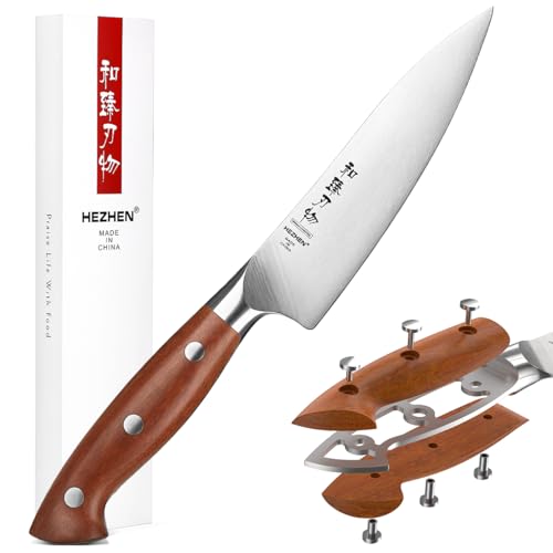 HEZHEN Geman en Acier Couteaux Universels, Couteau Utilitaire en Acier Inoxydable à Haute Teneur en Carbone, Multifunktionales Couteau D'Office Full Tang Manche en Redwood