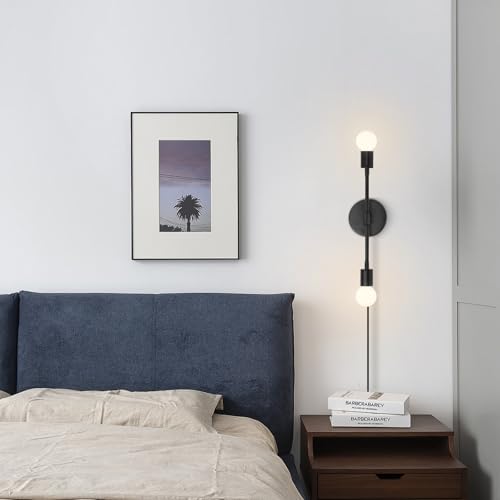 Image of KCO Lighting Plug in Black Wall Sconce 2 Light Vanity Light Fixture Slim Wall Sconce Plug in Vintage Wall Lamps for Living Room Bedroom