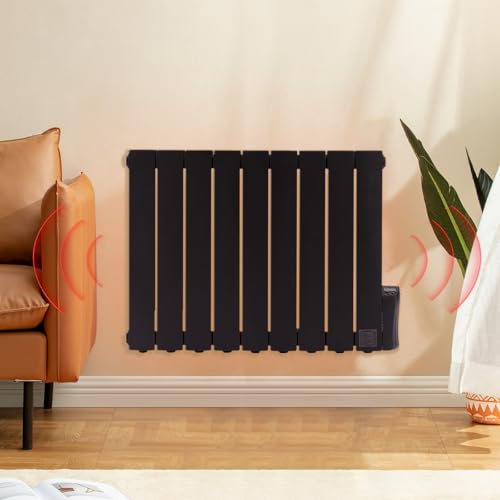 BTGGG 1500W Electric Oil Filled Radiators Wall Mounted Electric Heater 9 Fins Energy Efficient Electric Radiators with 7 Days/24H Timer and Thermostat,LED Display & Safe Lock for Home Use,Black option