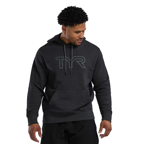 TYR Unisex Ultrasoft Midweight Fleece Big Logo Hoodie, Charcoal Heather, X-Small
