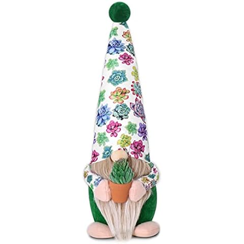 Succulent Gnomes Cactus Plants Gnomes Decor Swedish Tomte Doll Spring Stuffed Gnomes Plush Home Plants Tiered Tray Decoration Cacti Nordic Dwarf Gnomes Winter Gift for Her Coworker Plant Lady Decor Cover