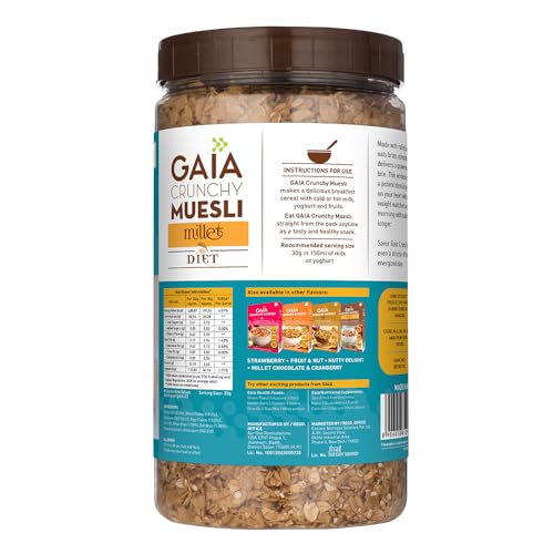 Image of GAIA Diet Millet Muesli | Gluten Free | Millet Cereal | No added Sugar | High Fibre | Zero Trans Fat | Mineral Rich, Healthy Breakfast 1KG jar