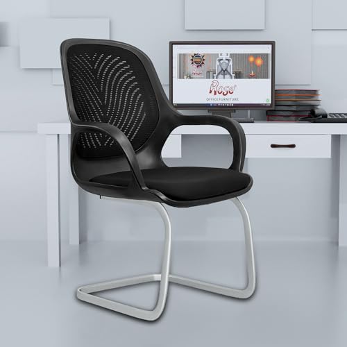 Image of ROSE Zaria | 3 Years Brand Warranty | Ergonomic mesh mid-Back Office Chair, Perfect for Study, Work from Home, revolving, Rolling Computer Desk Chair (Black, Visitor)
