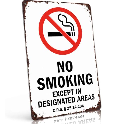 No Smoking Except In Designated Areas C R S 25 14 204 Metal Sign 8x12 In