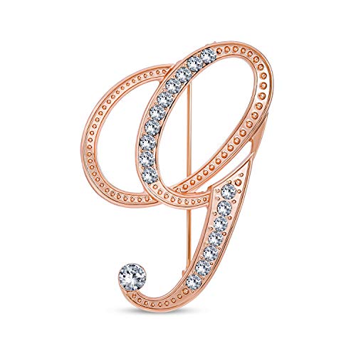 Image of Bling Jewelry Large Statement ABC Pave Crystal Cursive Script Monogram Letters Alphabet Initial G Scarf Lapel Pin Brooch For Women Rose Gold Plated