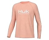 HUK Pursuit Pattern Long Sleeve, Fishing Shirt For Kids Camisa, Heather-Néctar de melocotón, X-Small Niños