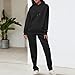 Womens 2 Piece Outfits Black Medium - Long Sleeve Hooded Sweatshirt, High Waisted Jogging Pant Set, Fall Winter Fashion Clothes, Casual Matching Loungewear, Spring Going Out Airport Outfits
