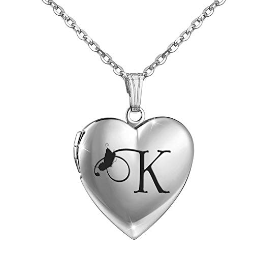 MUERDOU Locket Necklace That Holds Pictures Initial Alphabet Letter Heart Shaped Photo Memory