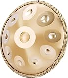 YAYUZEST Advanced Adult Handpan, 22-Inch 10-Note 440Hz D Minor Kurd Steel Drum with Soft Bag, 2 Mallets, Stand and Dust-Free Cloth (Gold)
