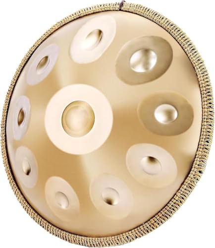 Image of PERLMAN Handpan 22-Inch, 10-Note Steel Hand Drum Set, 440 Hz - Premium Alloy Steel Handpan with Carry Case, Drum Stand, Mallets, Spiral Wraps, and Instruction Guide (Gold)