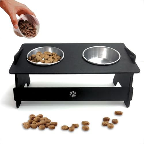 Comedouro Pet Duplo Para Pet Elevado Em Mdf Preto Moderno Minimal...