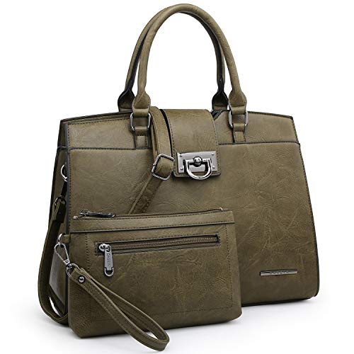 Dasein Women Satchel Purses Handbags Monogrammed Shoulder Bags for Lady Work Tote Bags with Matching Clutch (solid green)