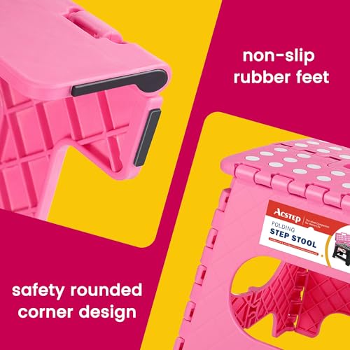 Image of 12 Pack 11 Inch Folding Step Stool, Sturdy Plastic Foldable Step Stool for Kids & Adults, Non Slip Lightweight Collapsible Foot Stools Holds 300 lbs, Ideal for Kitchen, Bathroom, Outdoor, Pink