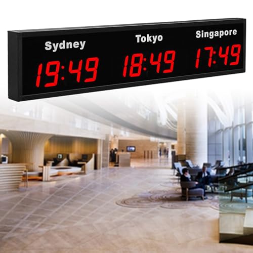 YXFAZPP Grande Orologio Mondiale Digitale a LED, 3/4/5 Fuso orario a Parete Orologio Mondiale del Fuso orario della Città, Hotel, Imprese multinazionali, 3City (Red 3City)