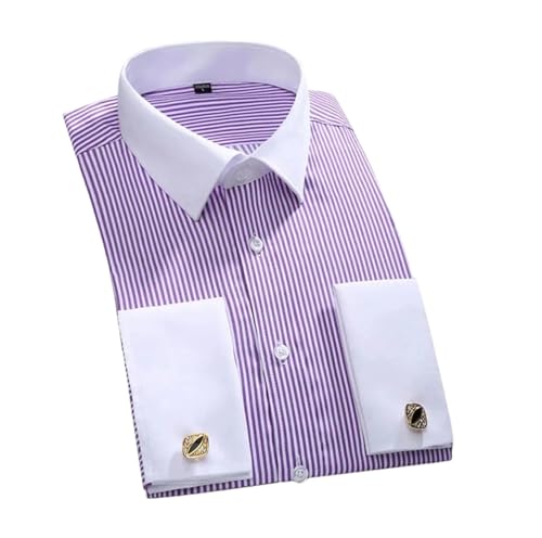 Camisa De Vestir para Hombre Camisas con Botones De Negocios Formales De Manga Larga Blanca Camisa con Gemelos De Ajuste Regular FS12 L