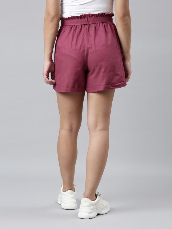 Image of GO COLORS Women Solid High Rise Relaxed Fit Linen Shorts