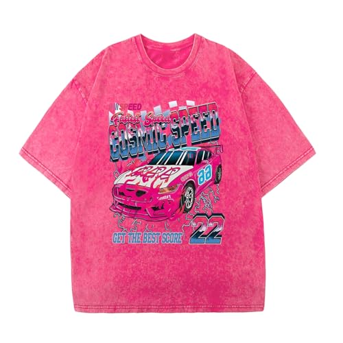 Mens Graphic T-Shirts Oversized Vintage Car Shirts for Men Racing Tshirt Streetwear Baggy Washed Drop Shoulder Tees
