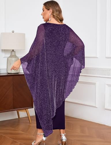 Image of ZOMVA Plus Size Elegant Formal Dress Long Cape Overlay Wedding Guest Formal Cocktail Mother of Bride Outfit
