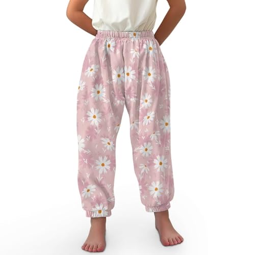 ORGYPET Daisy Print Long Length Trouser for Kids Trendy Lightweight Yoga Trousers Casual Athletic Pants