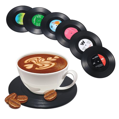 Image of MTROYALDIA Record Coasters for Drinks, Funny, Absorbent, Novelty 6 Pieces Vinyl Disk Coasters, Effective Protection of The Desktop to Prevent Damage- 4.1 Inch