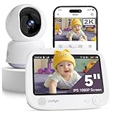 Comfyer Babyfoon met camera, 2 K, 5 inch wifi-camera, video, babyfoon, IR-nachtzicht, automatische tracking, temperatuurweergave, huilen/beweging/geluidsherkenning, mobiele app-bediening, 5050 mAh
