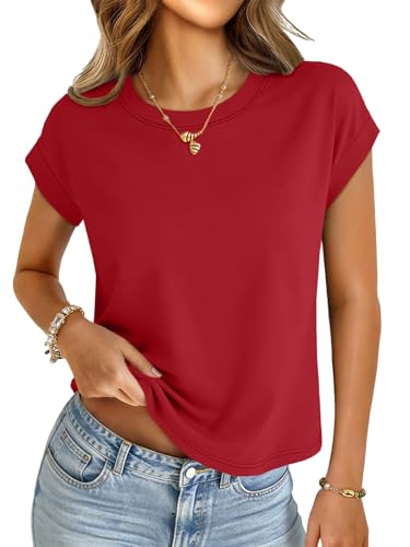 Image of UNCLECAT Womens Crop Tops Loose Fit Cap Short Sleeve Summer Tee