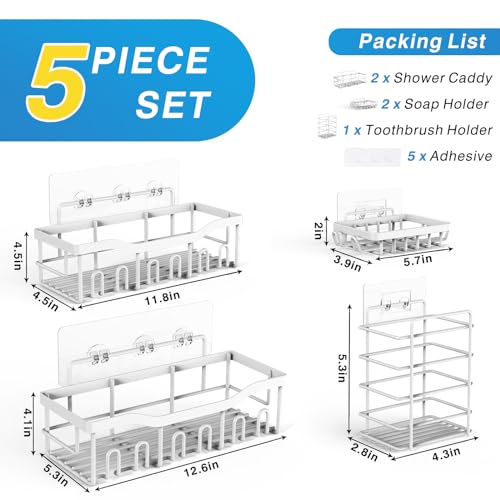Image of Shower Caddy 5 Pack,Adhesive Shower Organizer for Bathroom Storage&Home Decor&Kitchen,No Drilling,Large Capacity,Rustproof Stainless Steel Bathroom Organizer,Shower Shelves for Inside Shower-Larger