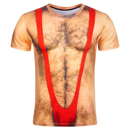 RAISEVERN T Shirt Homme Humour Ventre Poilu Laid 3D Tee Shirt Femmes Marrant T-Shirt À Manches Courtes Imprimer Noël Rouge Drôle Moche Chic Fête Cadeau...