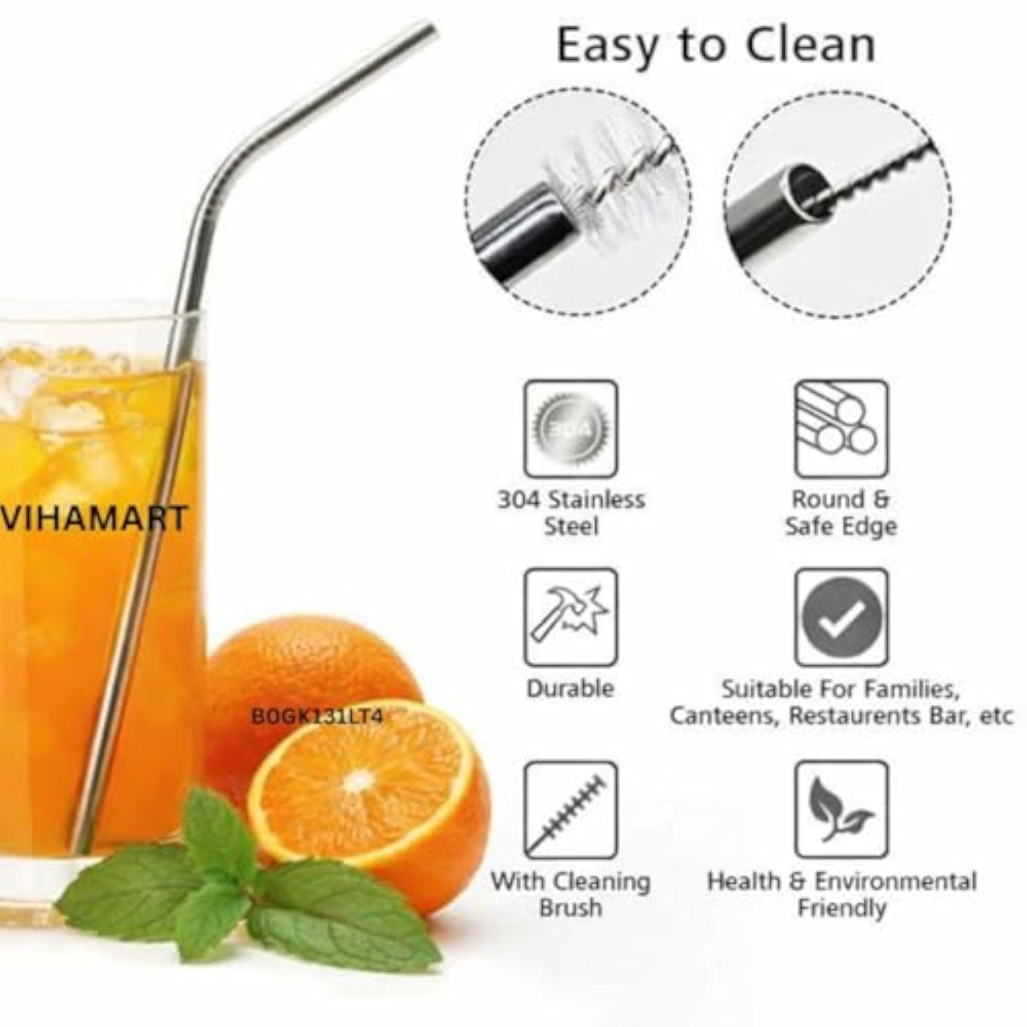 Premium Stainless Steel Reusable Drinking Straws Set, 4 Pieces