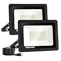2 Pack 100W LED Flood Light Outdoor, 10000LM Super Bright LED Work Light with 5.9FT Plug, IP65 Waterproof 6000K Daylight White Outside LED Flood Light with the 180°Adjustable Bracket for Garage, Yard