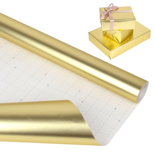 Gold Wrapping Paper Roll 43cm*10m Gold Metallic Wrapping Paper Luxury Matte Gift Wrap for Birthday Party Wedding Christmas Festive Decorations DIY Crafts