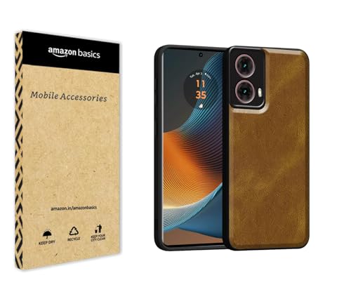 Image of amazon basics Back Cover for Moto Edge 50 Fusion 5G | Ultra Slim Soft Rubberised Case | Oil Feel Soft Leather Back | Camera Protection - Tan Brown