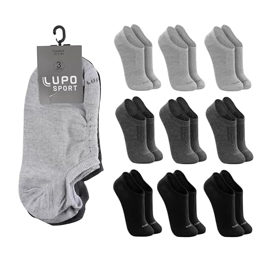 Kit 9 Pares Meia Soquete Lupo Sport Sapatilha Algodão Adulto | 3 Chumbo - 3 Cinza - 3 Preto | 41-44