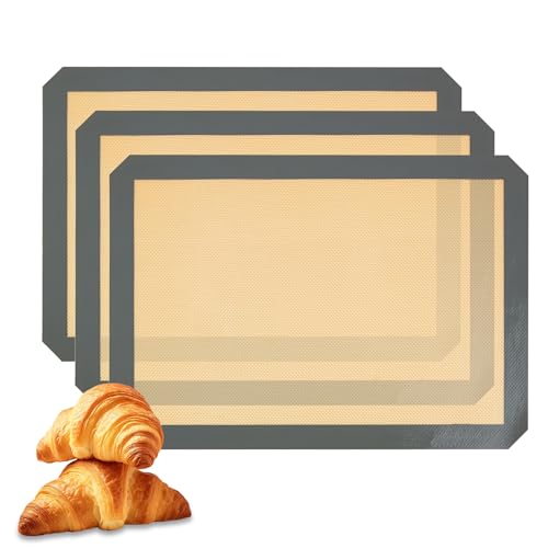 VIRAHYEM 3 Pack Silicone Baking Mat 16.5x11.6(42 x 29.5 cm) BPA Free Non-Stick Bakeware Mat Set Heat-Resistant Reusable Silicone Baking Sheets for Microwave Oven Baking Tray Baking Pan