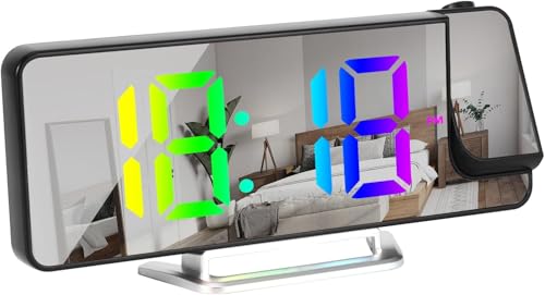HAVIRI - Despertador con proyección, alarma digital con fecha de temperatura 12/24 h, brillo ajustable, volumen ajustable, despertador digital de 180 °, proyector giratorio de 180 °, para niños