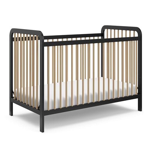 Image of Storkcraft Pasadena 3-in-1 Convertible Crib – GREENGUARD Gold Certified, 100% Solid Wood, Fits Standard Crib Mattress, Converts to Toddler Bed and Daybed, 4 Mattress Heights (Black and Driftwood)