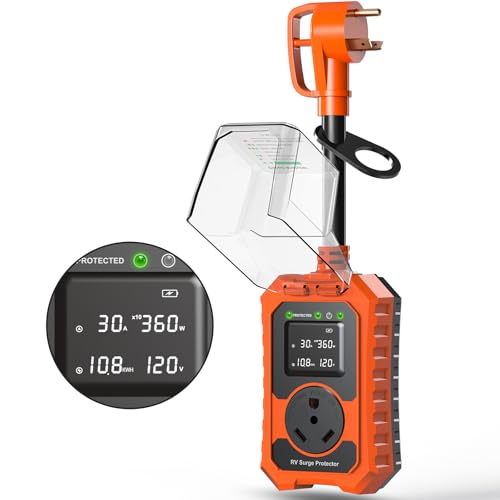 Losrik RV Surge Protector 30 Amp Waterproof- Smart 30Amp Power Protectors with Real-Time KWH, Voltage, and Current Monitor Large Screen, LED Display Circuit Analyzer for Camper Travel Trailer