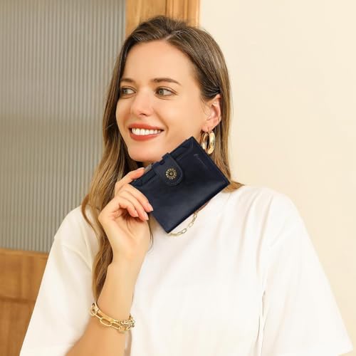 Image of Womens Wallet,RFID Blocking Leather Wallet Womens Bifold Card Holder Small Compact Wallet for Women with Removable ID Window(Royal Blue)