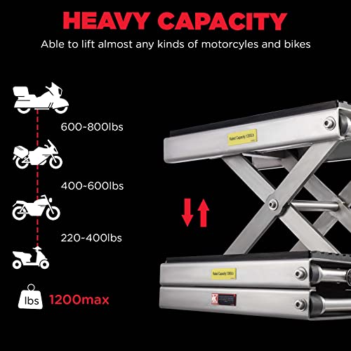 CXRCY 1200 LBS Motorcycle Lift Scissor Jack Stainless Steel Finish Upgraded Dirt Bike ATV Steel Motorcycle Hoist Stand with Ratchet Wrench,Crank Handle,Thickened Rubber Pad,Wide Deck - Image 5