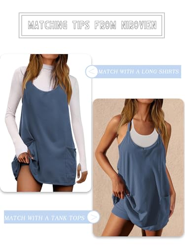 Image of Nirovien Womens Tennis Dress Workout Mini Dress with Shorts Sleeveless Spaghetti Straps Golf Athletic Dresses
